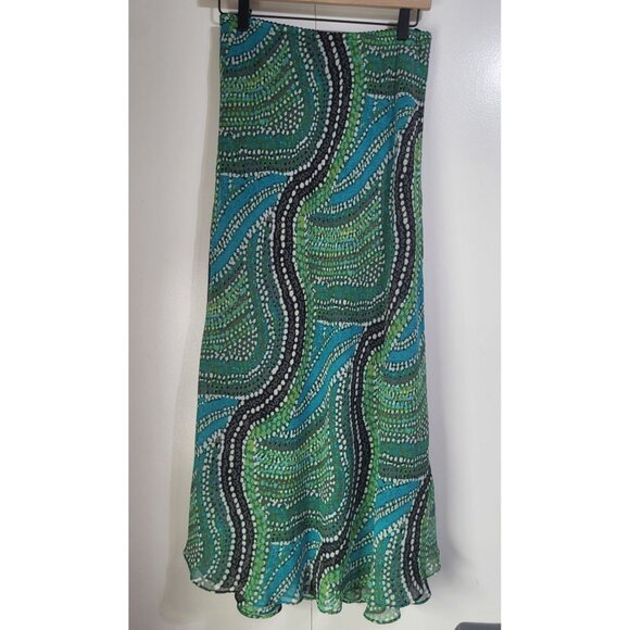 Vtg Y2K Midi Skirt Womens SZ S Green Fairy Grunge Whimsy Boho Abstract East 5th - Picture 2 of 7